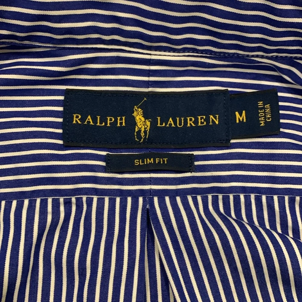 Ralph Lauren Cotton Blue/White Striped Slim Fit Long Sleeve Dress Shirt, Size M - Picture 4 of 6
